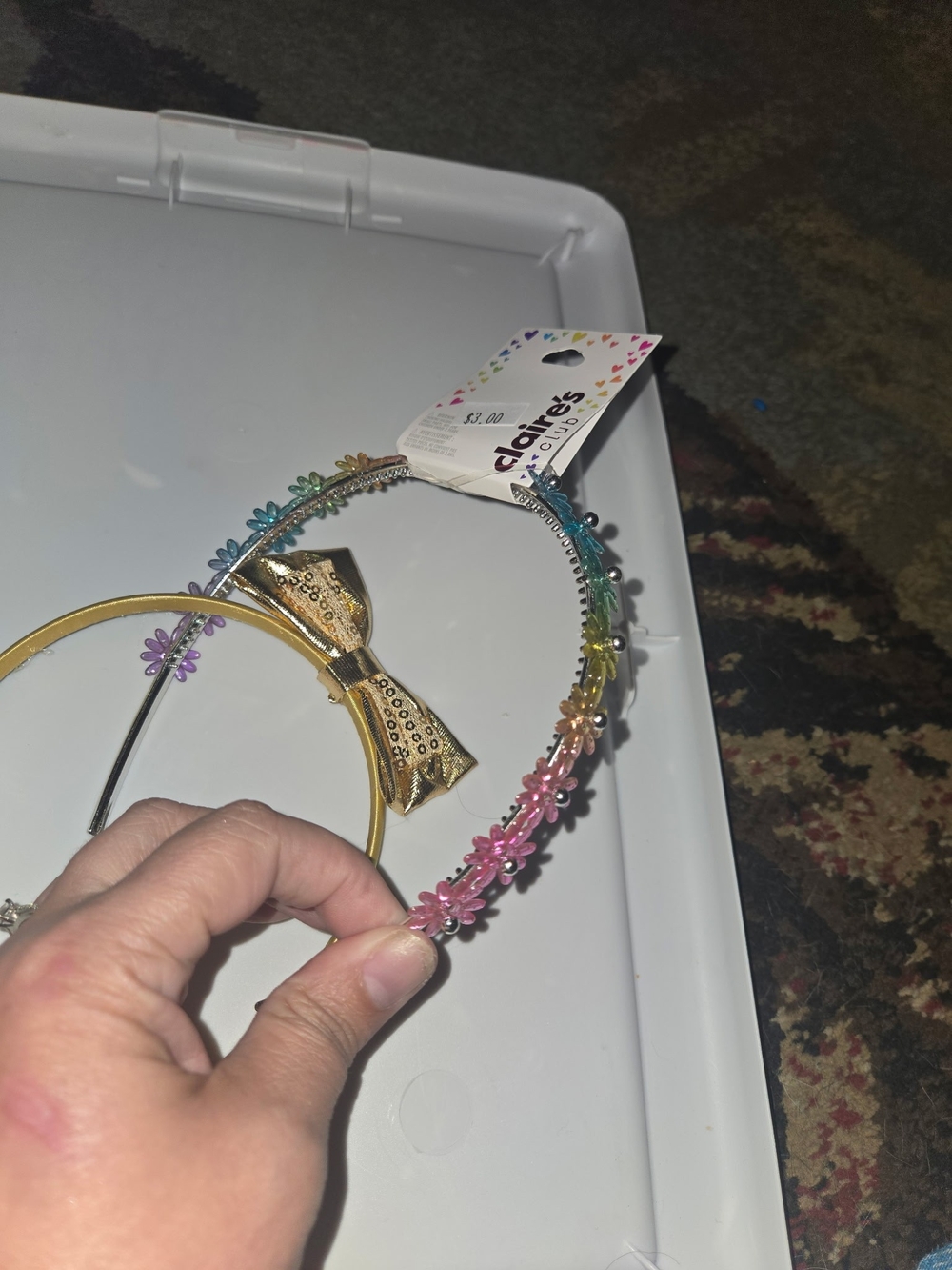 Rainbow Floral Headband with Gold Bow Accent